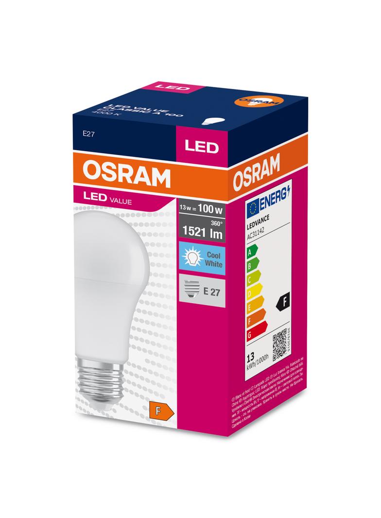 Lampa LED VALUE Classic A100 non-dim plastik 13W 840 E27