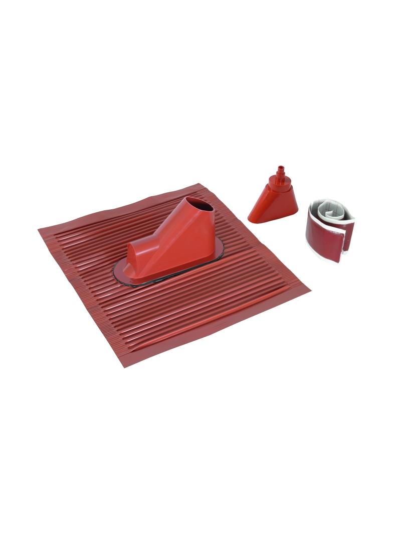 Przepust dachowy do rur fi 38-60 mm do montażu na pochyłym dachu (płytka aluminiowa, gumowy przepust