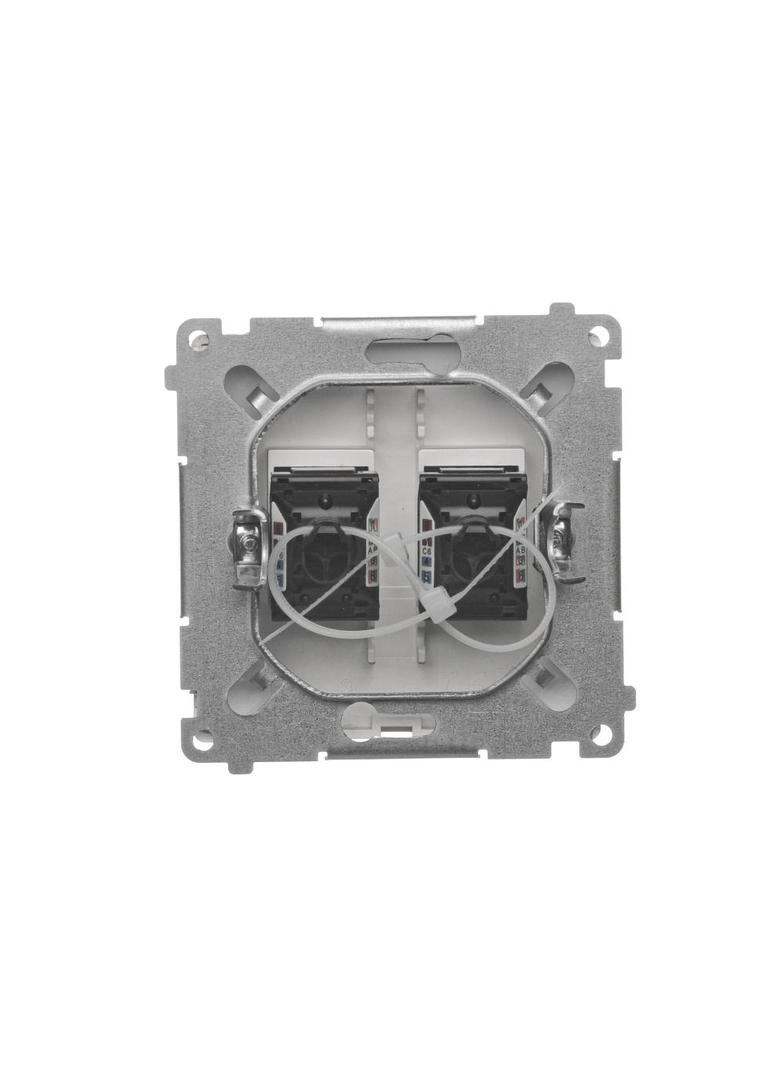 Simon Basic Gniazdo komputerowe RJ45 kategoria 6 podwójne z przesłoną przeciwkurzową . Montaż na łapki lub wkręty satynowy BM62.01/29 KONTAKT