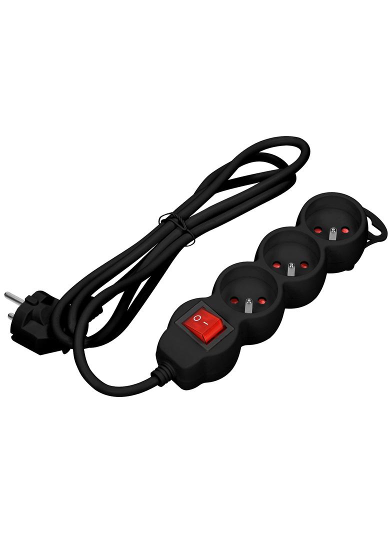 Przedłużacz 3x2P+Z,ON/OFF,1,4m, 3x1mm2, czarny