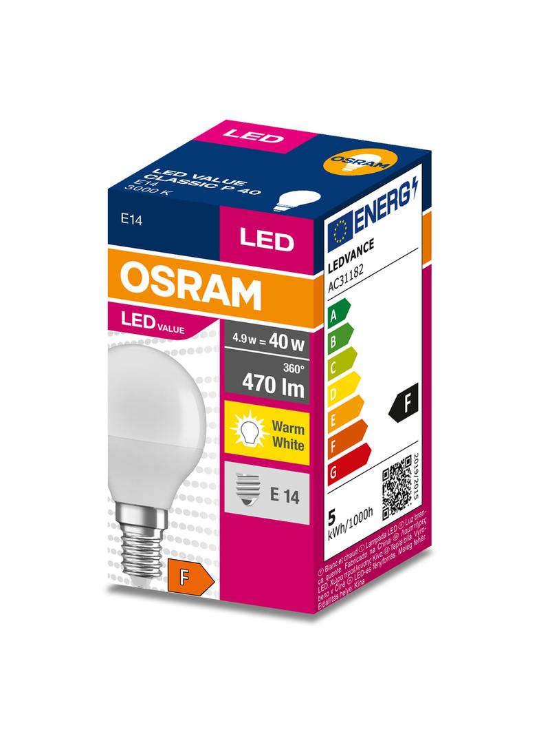 Lampa LED VALUE Classic P40 non-dim plastik 4,9W 830 E14