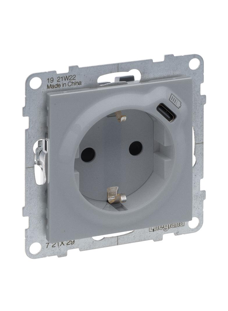 Suno Gniazdo Pojedyncze Z Uziemieniem Schuko 2P+Z 16A 250 V + Usb Typ C 1,5A 5 V Aluminium 721329 LEGRAND