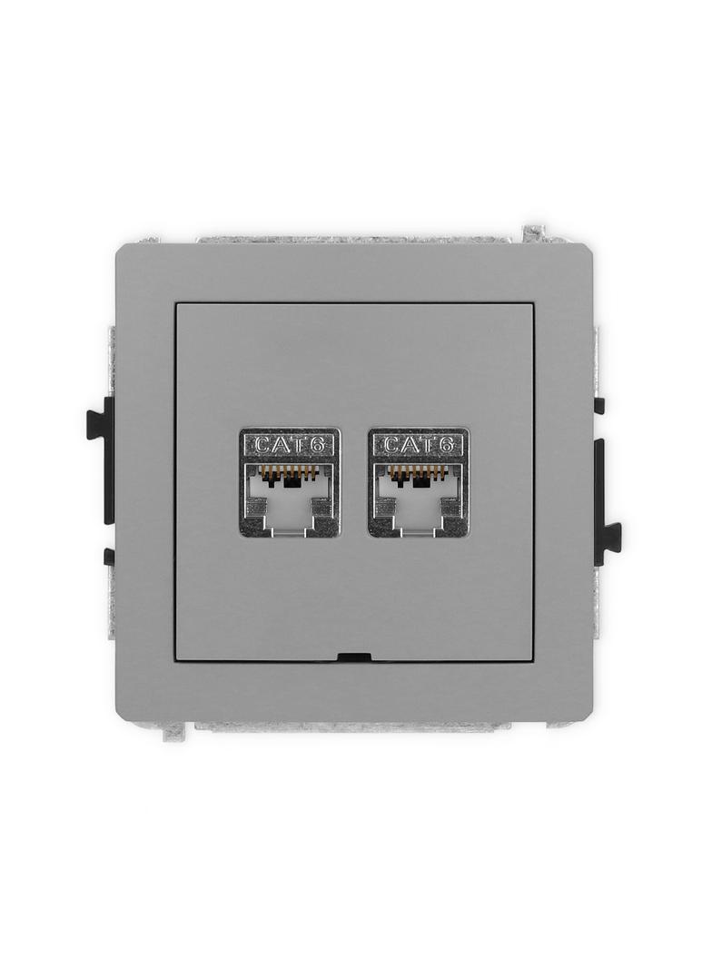 DECO Mechanizm gniazda komputerowego podwójnego 2xRJ45, kat. 6, ekranowany, 8-stykowy, bez pola opis