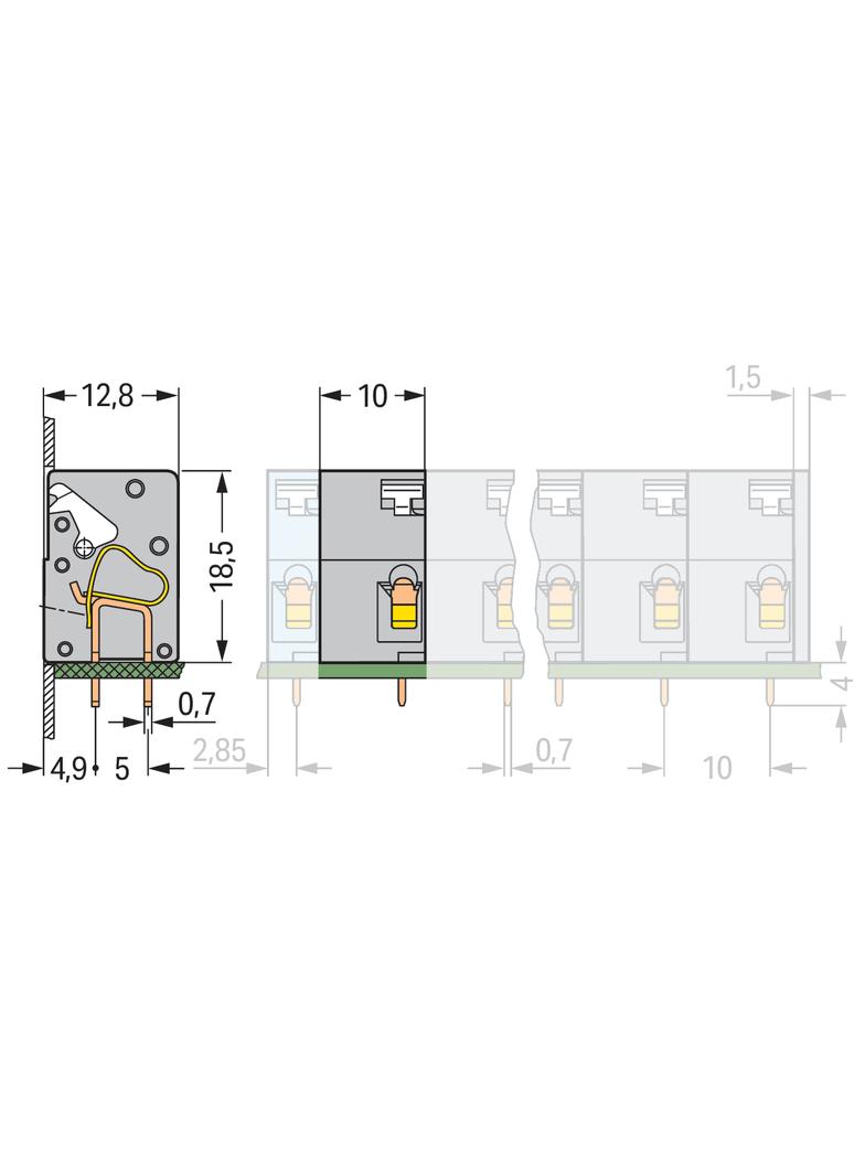 złączka przepustowa do p.drukowanych szara raster 10 mm