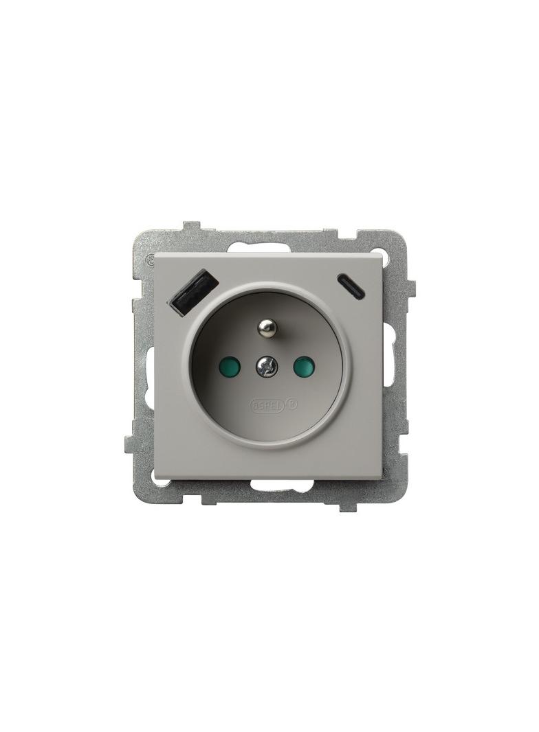 SONATA Gniazdo pojedyncze z uziemieniem z przesłonami torów prądowych, z ładowarką USB A+C kaszmir