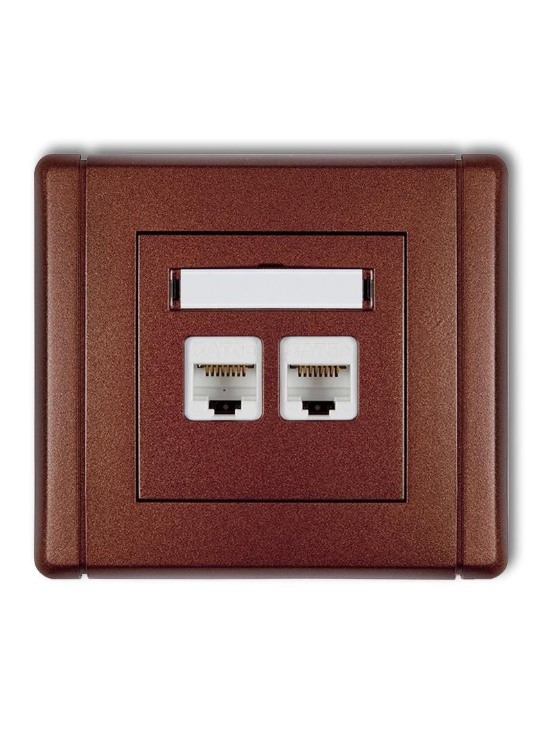 FLEXI Gniazdo komputerowe podwójne 2xRJ45, kat. 6, ekranowane, 8-stykowe brązowy metalik