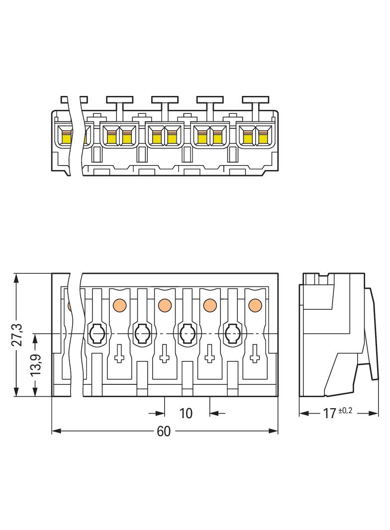 złączka zasilająca 6-biegunowa bez stopek bez styku PE