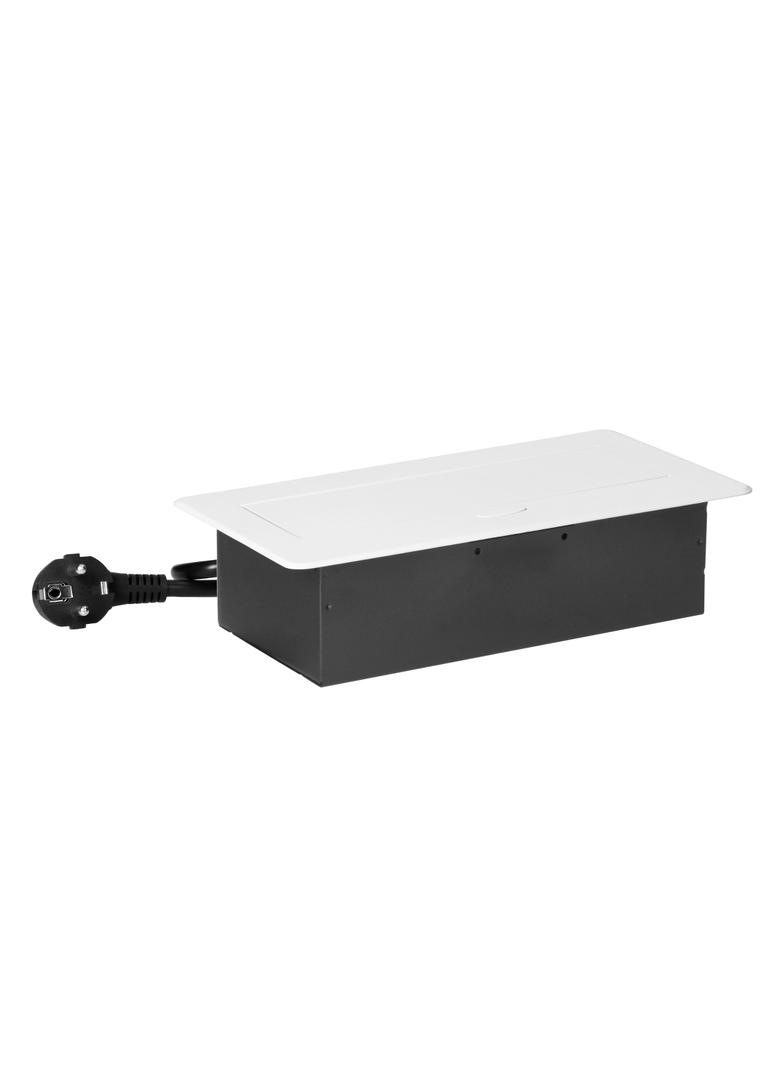 Gniazda meblowe wpuszczane w blat z płaskim frezowanym rantem, ładowarką USB i przewodem 1,5m, 2x2P+