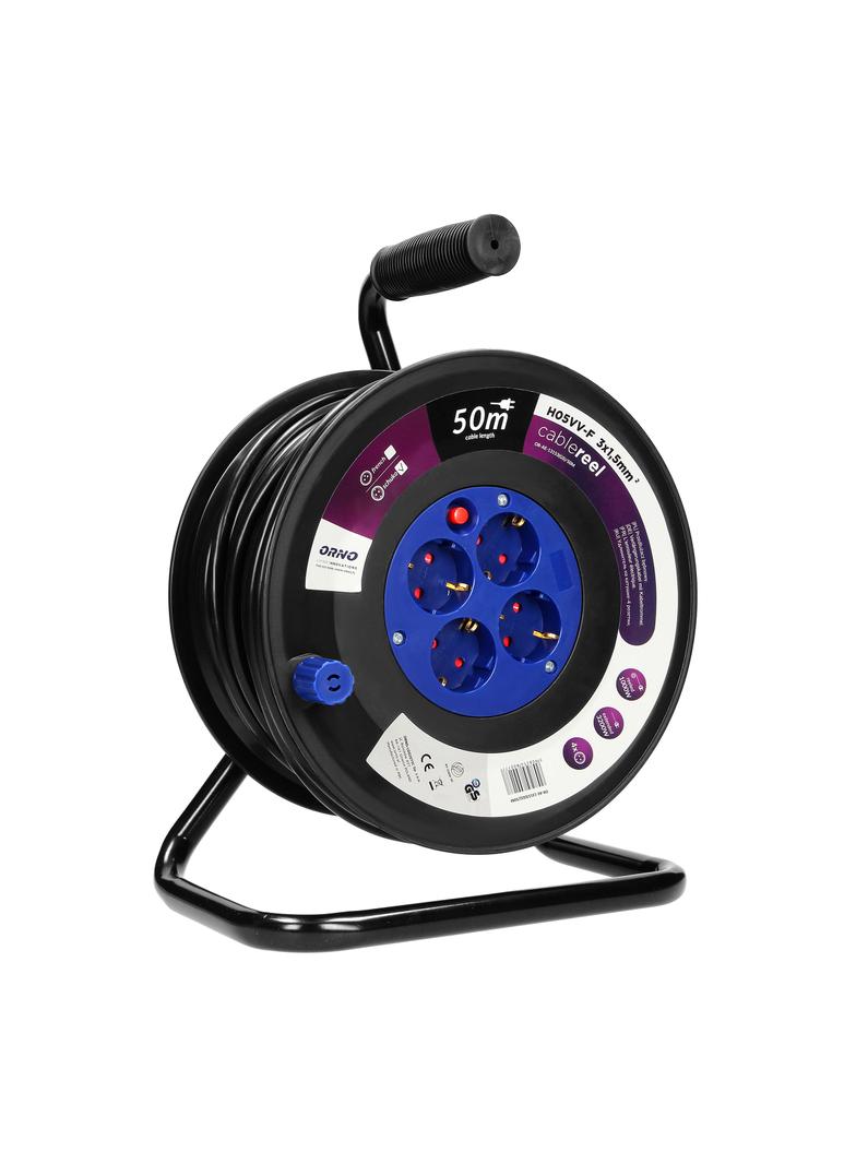 Przedłużacz bębnowy 4 gniazda (Schuko) kabel PVC H05VV-F 3x1.5mm2 długość - 50m Termik Prz OR-AE-131