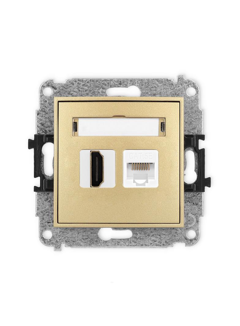 ICON Mechanizm gniazda pojedynczego HDMI 2.0 + gniazda komp. poj. 1xRJ45, kat. 5e, 8-stykowy złoty