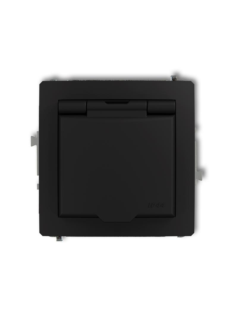 DECO Mechanizm gniazda bryzgoszczelnego z uziemieniem 2P+Z (klapka czarny mat, przesłony torów prądo