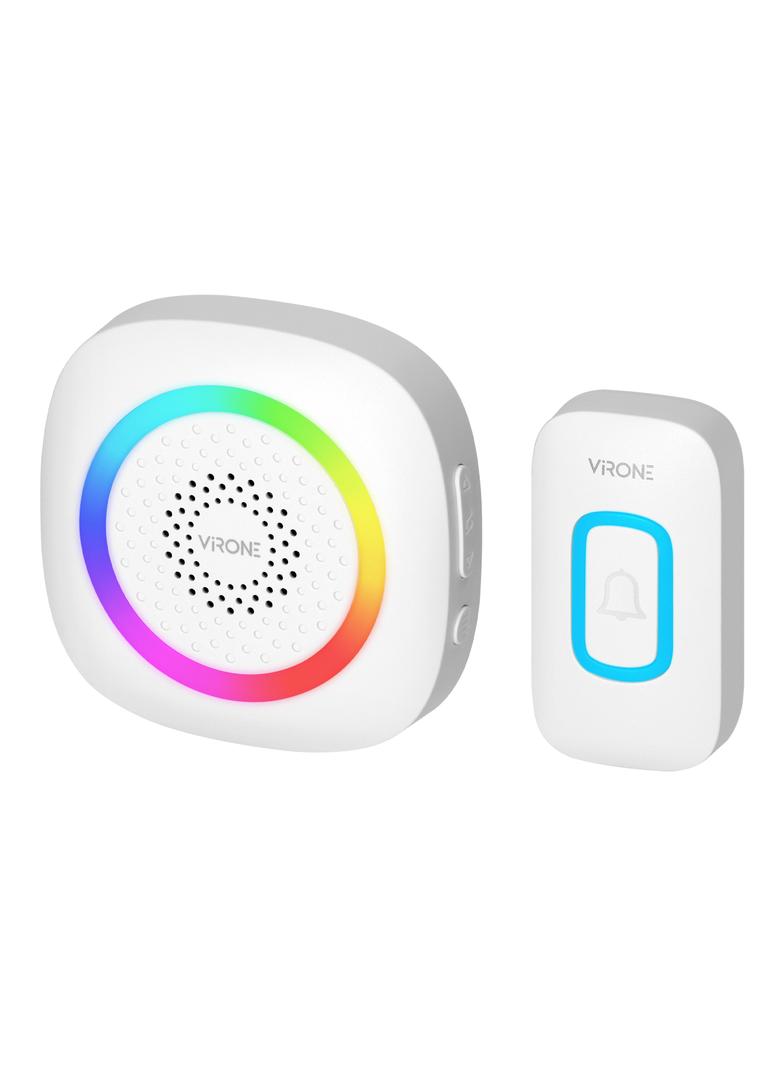 PELA DC, dzwonek bezprzewodowy bateryjny, learning system, 60 dźwięków, LED RGB, 300m, biały