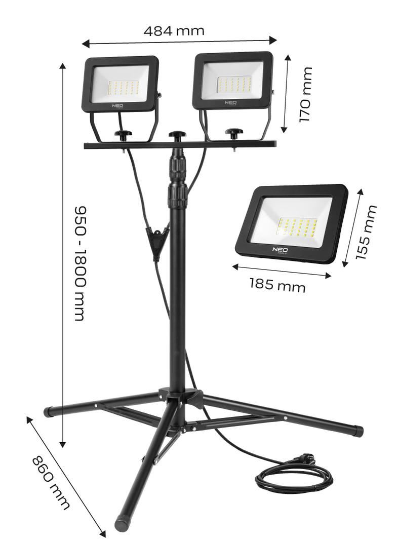 Reflektor podwójny 2x50W SMD LED 9000lm na statywie 1.8m