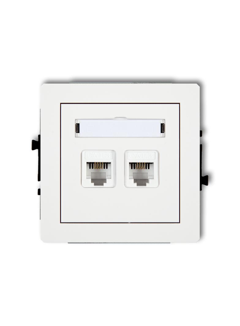 DECO Mechanizm gniazda telefonicznego podwójnego 2xRJ11, 4-stykowy, beznarzędziowe biały mat