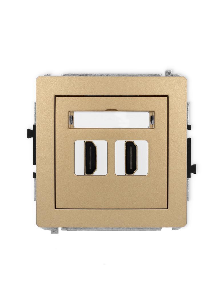 DECO Mechanizm gniazda podwójnego HDMI 2.0 złoty metalik