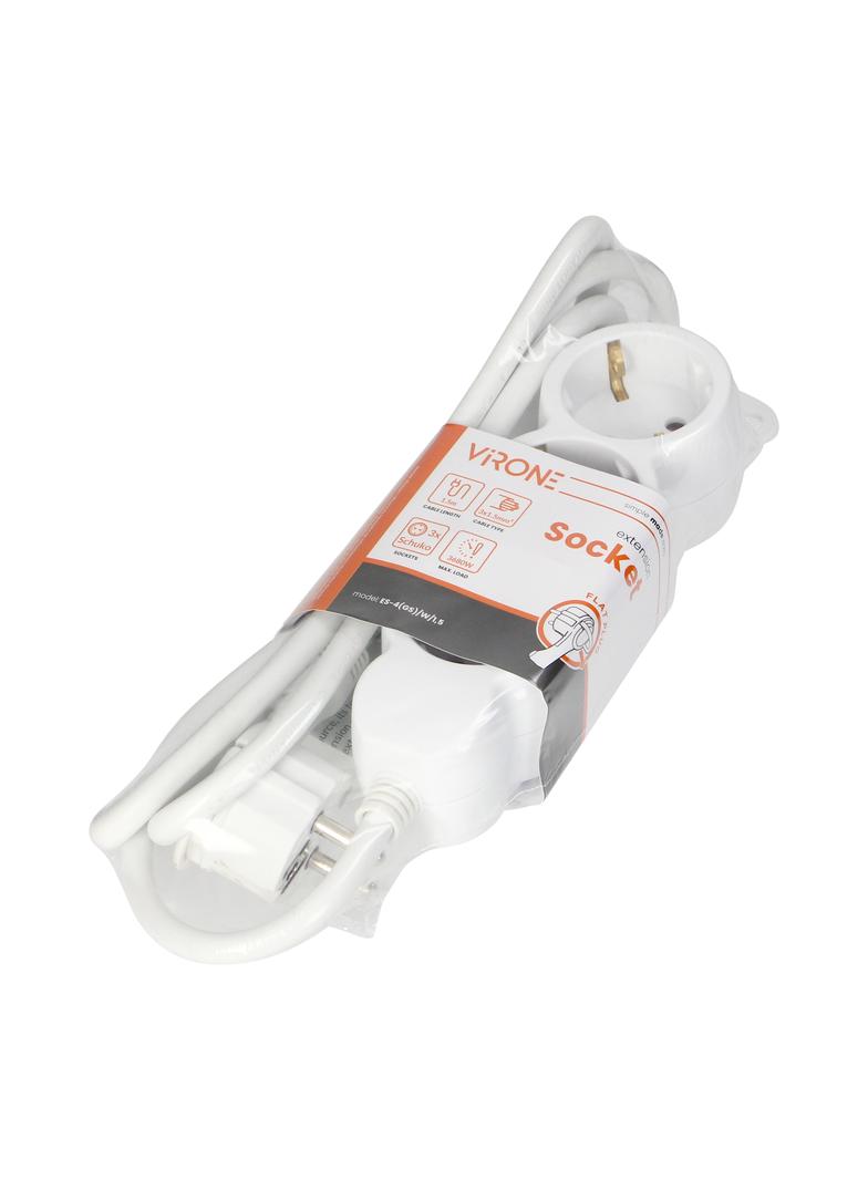 Przedłużacz 3-krotny 2P+Z (Schuko), 1,5m H05VV-F 3x1,5mm2 , Imax=16A, płaska wtyczka, biały