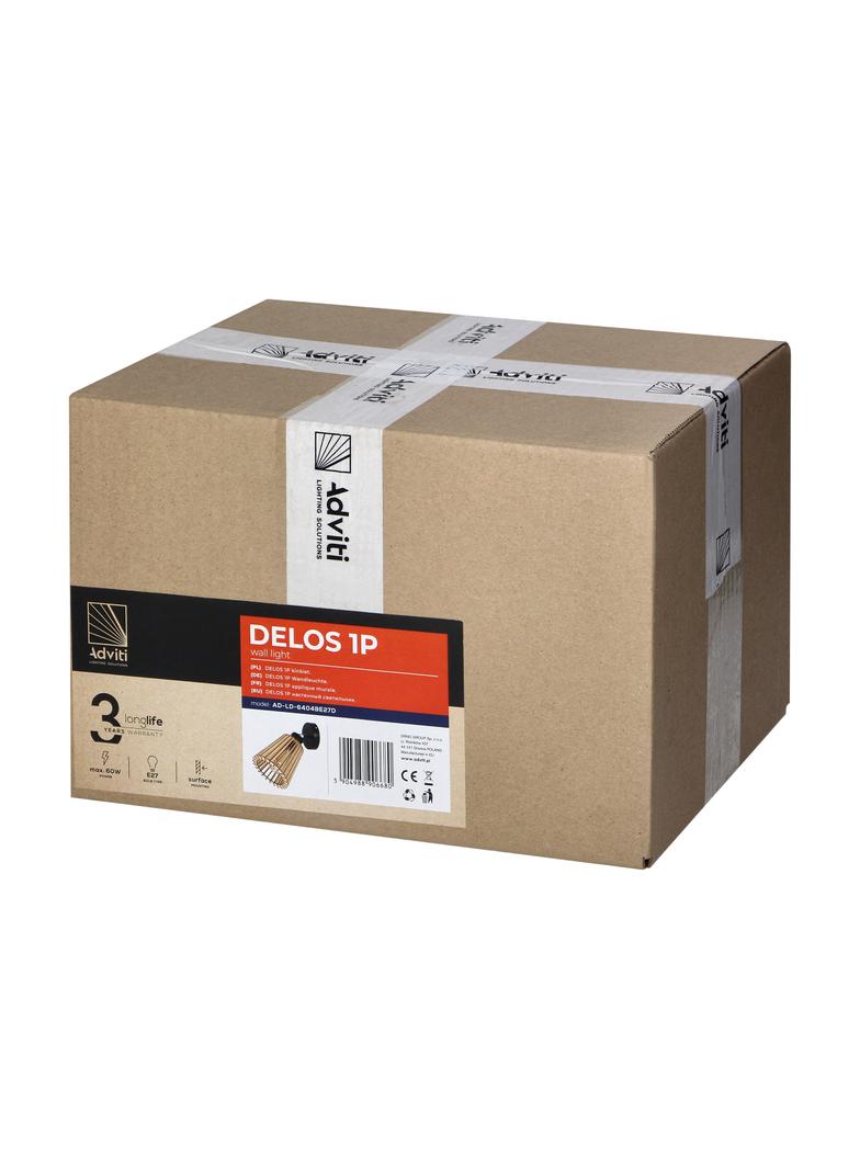 DELOS kinkiet 1P E27, max.60W, czarny, drewno