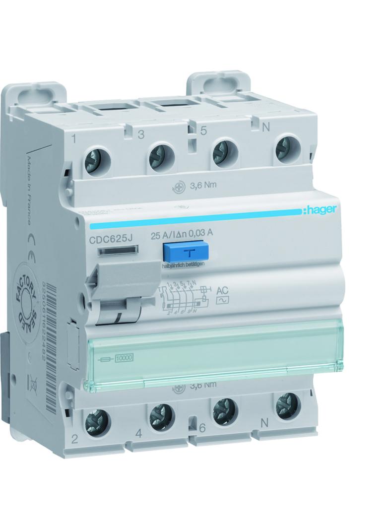 RCCB Wyłącznik różnicowoprądowy 3P+N 25A 30mA 10kA AC