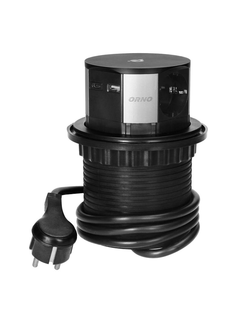 Gniazdo meblowe O10cm wysuwane z blatu z ładowarką indukcyjną ładowarką USB i przewodem 1,5m 3x2P+ O