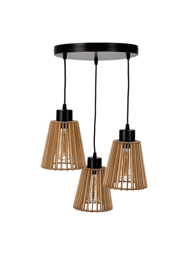DELOS 3P E27, lampa wisząca, max. 3x60W, czarna, drewno, okrągła