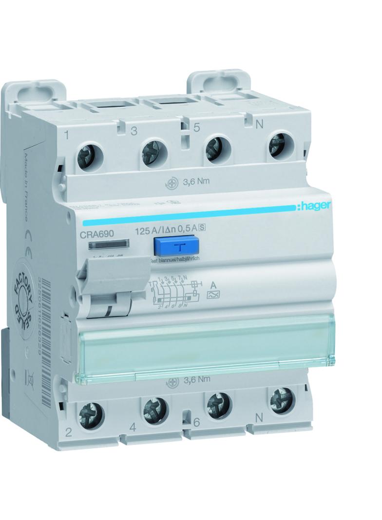 RCCB Wyłącznik różnicowoprądowy 3P+N 125A 500mA 10kA A S