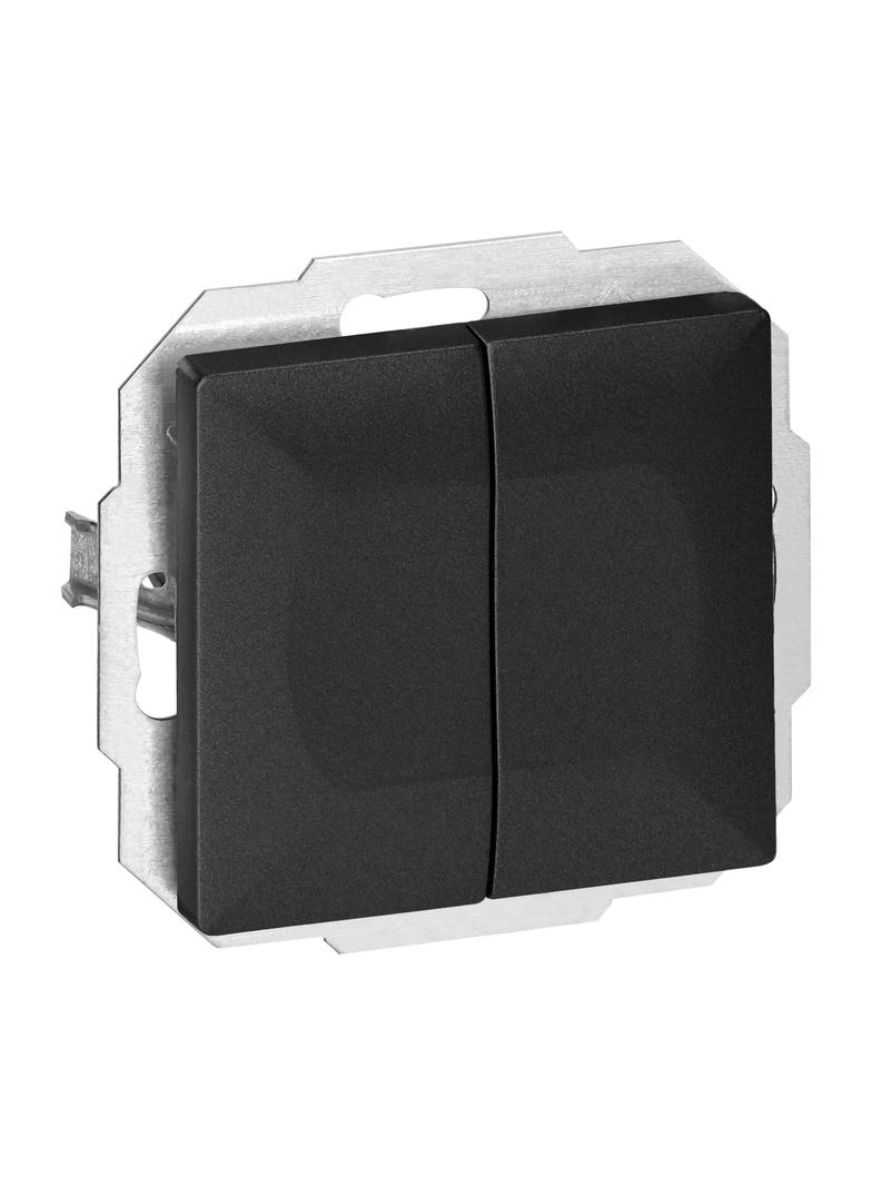 Łącznik podtynkowy schodowy podwójny Pearl, 10A, 250V, WP-2/5P, czarny