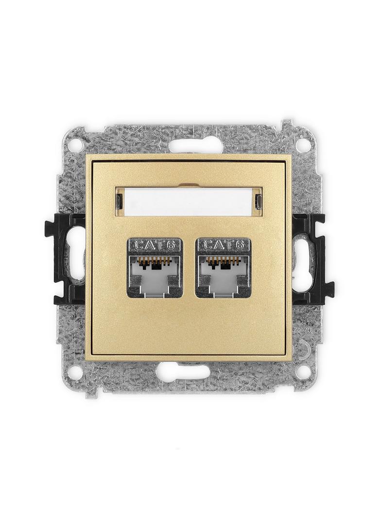MINI Mechanizm gniazda komputerowego podwójnego 2xRJ45, kat. 6, ekranowany, 8-stykowy złoty