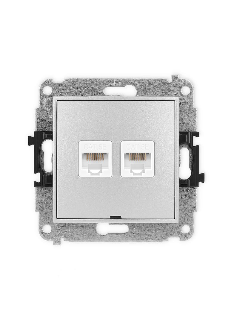 ICON Mechanizm gniazda komputerowego podwójnego 2xRJ45, kat. 5e, 8-stykowy, bez pola opisowego srebr
