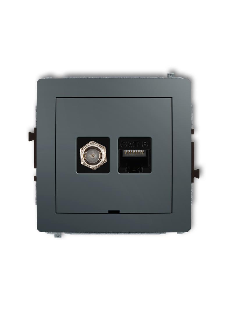 DECO Mechanizm gniazda antenowego poj. typu F (SAT) + gniazda komp. poj. 1xRJ45, kat. 6, 8-stykowy,