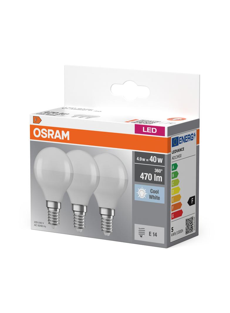 Żarówka LED x3 P45 Kulka E14 4.9W = 40W 470lm 4000K Neutralna 150° BASE Osram