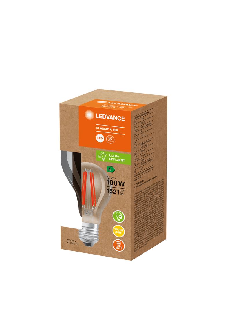 Lampa LED Classic A100 energooszczędna szkło przezroczyste 7,2W 830 E27 LEDVANCE