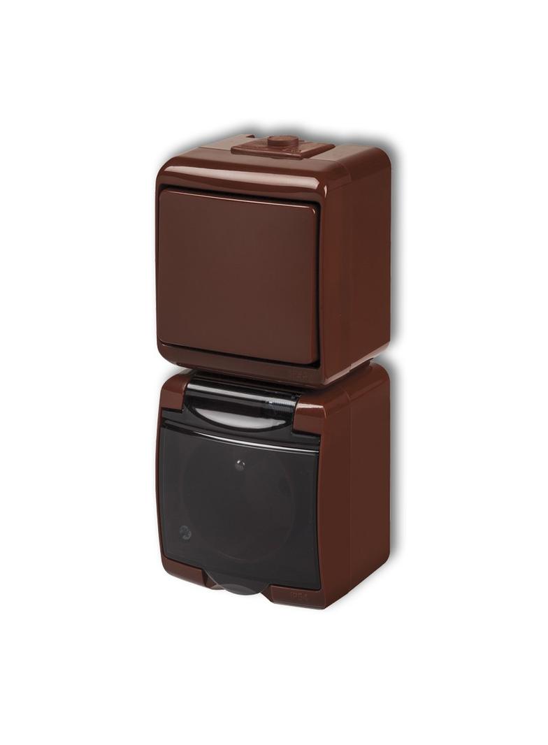 JUNIOR Łącznik jednobiegunowy z gniazdem pojedynczym z uziemieniem 2P+Z (klapka dymna; bez przesłon)