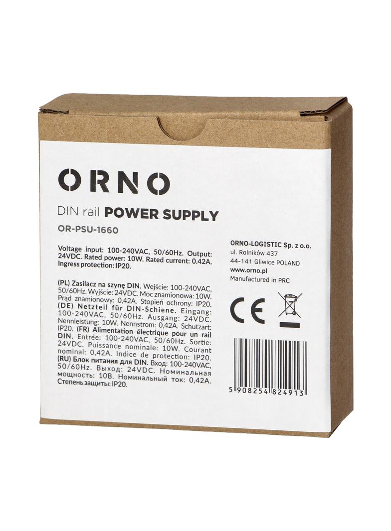 Zasilacz przemysłowy na szynę DIN 24VDC 0,42A 10W obudowa z tworzywa sztucznego OR-PSU-1660 ORNO