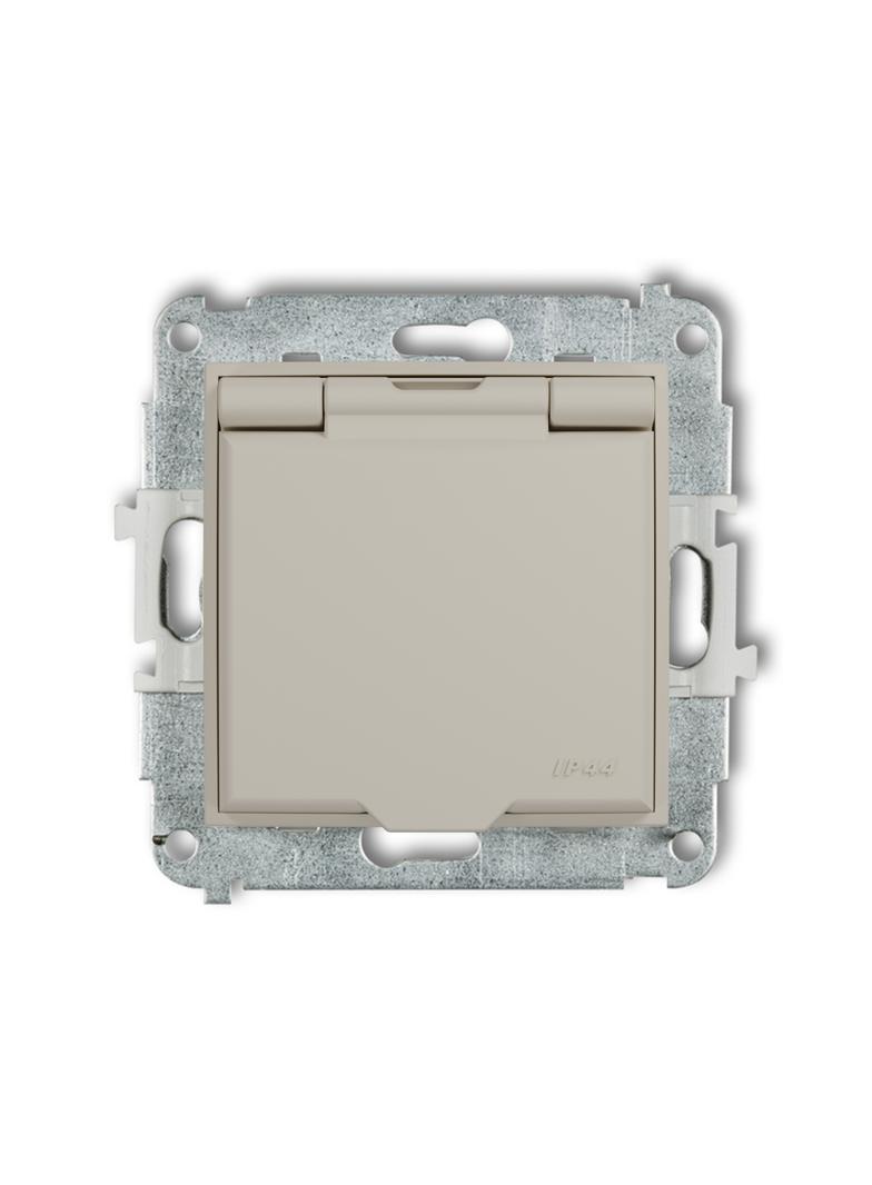 MINI Mechanizm gniazda bryzgoszczelnego z uziemieniem 2P+Z (klapka taupe, przesłony torów prądowych)
