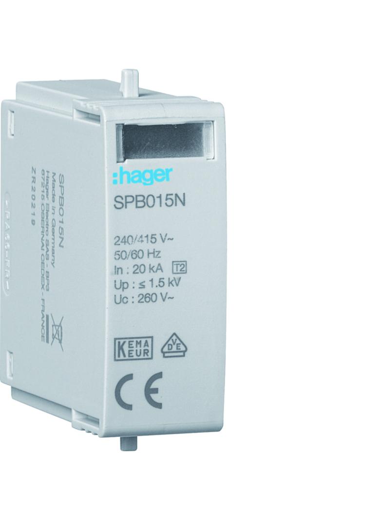 SPD Moduł ogranicznika przepięć T2 1P N-PE sieć TT In 20kA Imax 40kA Up 1,5kV Uc 260V SPB015N HAGER