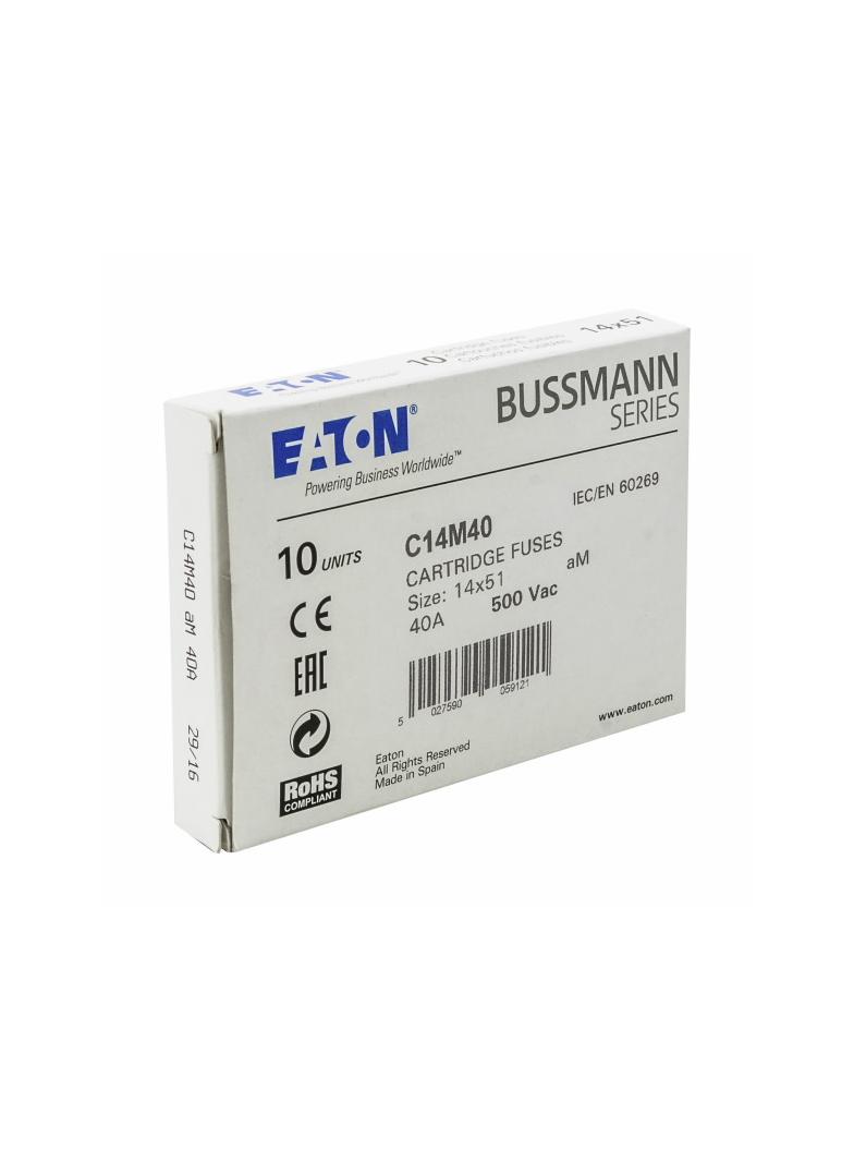 CYLINDRICAL FUSE 14 x 51 40A AM 500V AC Wkładka cylindryczna 14 x 51mm 40A AM 500V AC C14M40 EATON