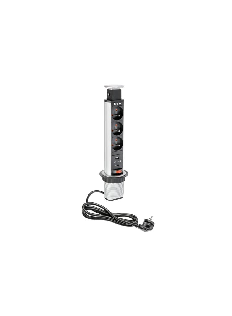 BIURKOWY PRZEDŁUŻACZ WPUSZCZANY 60MM, 3X GNIAZDO Z UZIEMIENIEM, 2XUSB 2,1A 5V (SREBRNY)