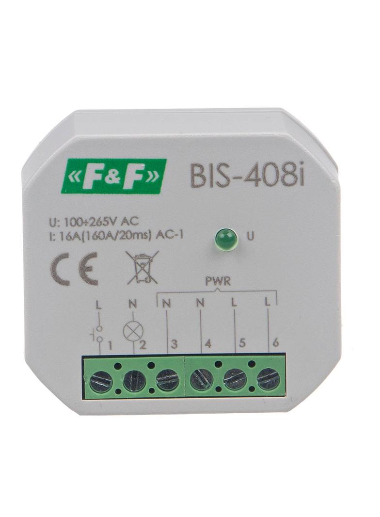 Przekaźnik bistabilny podtynkowy do podświetlanych przycisków z przekaźnikiem inrush 160A/20ms BIS-408-LED F&F