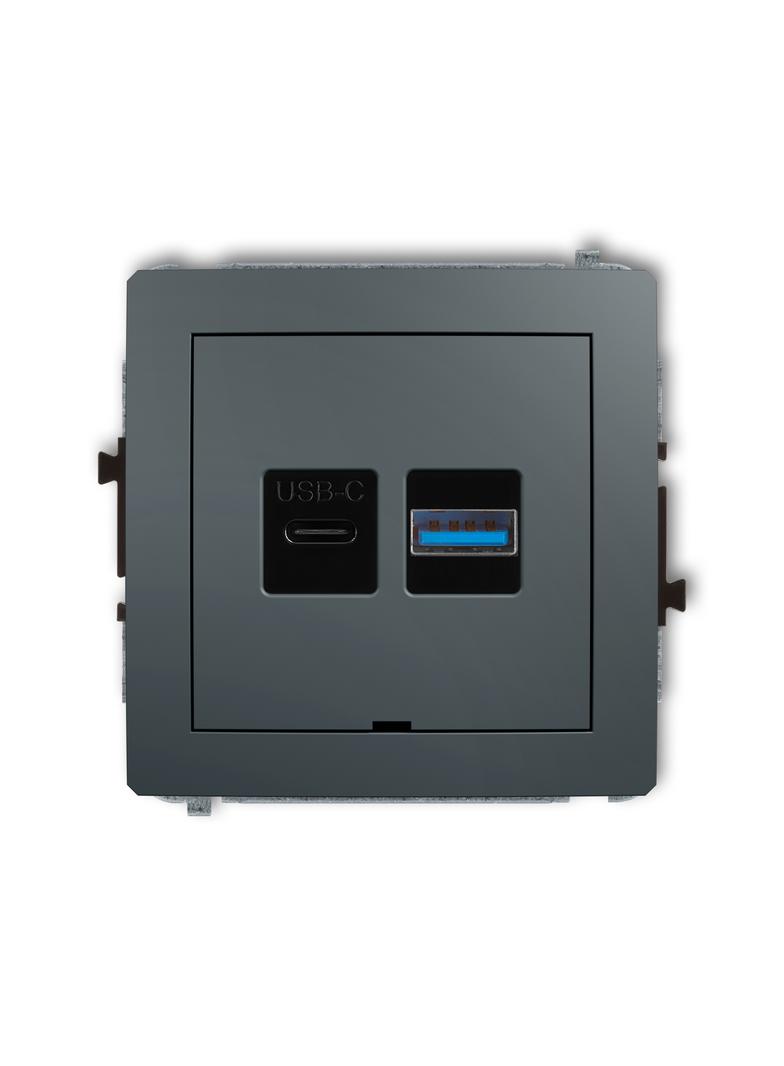 DECO Mechanizm ładowarki USB podwójnej USB C + USB A, 20W max., bez pola opisowego grafitowy mat