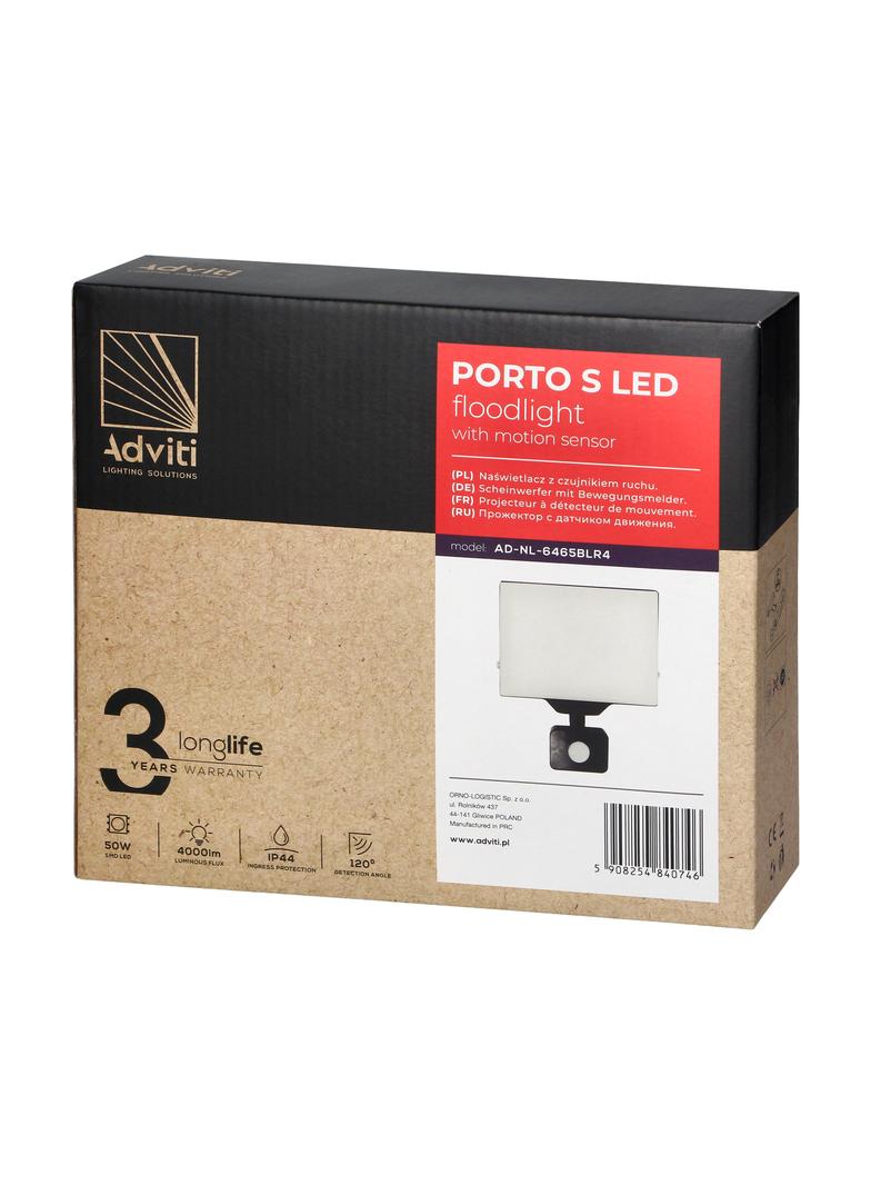 PORTO S LED 50W naświetlacz z PIR, 4000lm, IP44, 4000K, aluminium + poliwęglan AD-NL-6465BLR4 ORNO