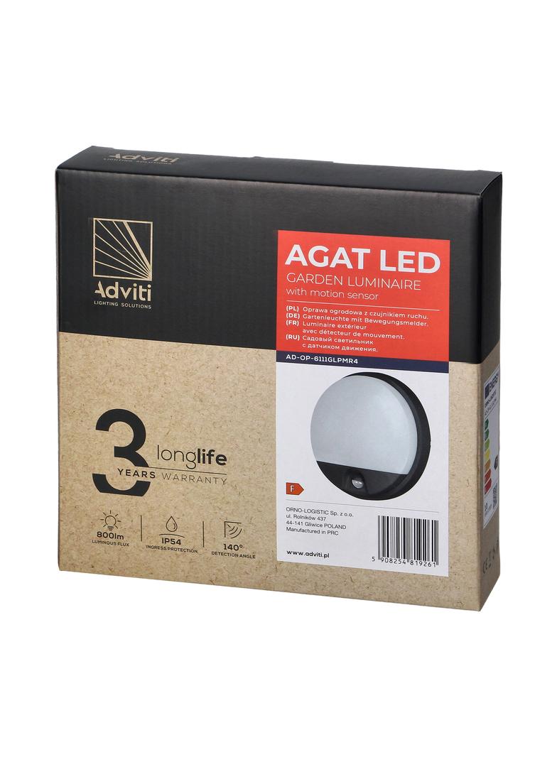 AGAT LED 10W, oprawa ogrodowa z czujnikiem ruchu 140st, 800lm, IP54, 4000K, szara AD-OP-6111GLPMR4 ORNO