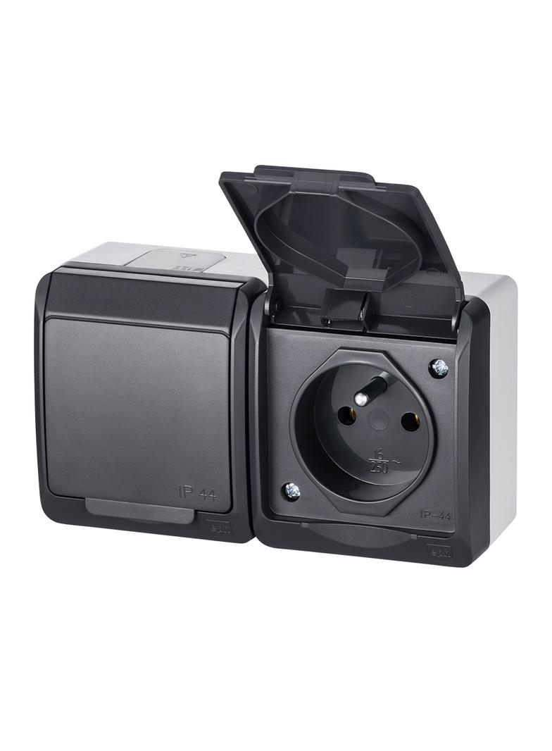 HERMES gniazdo 2x2P+Z IP 44 antracyt