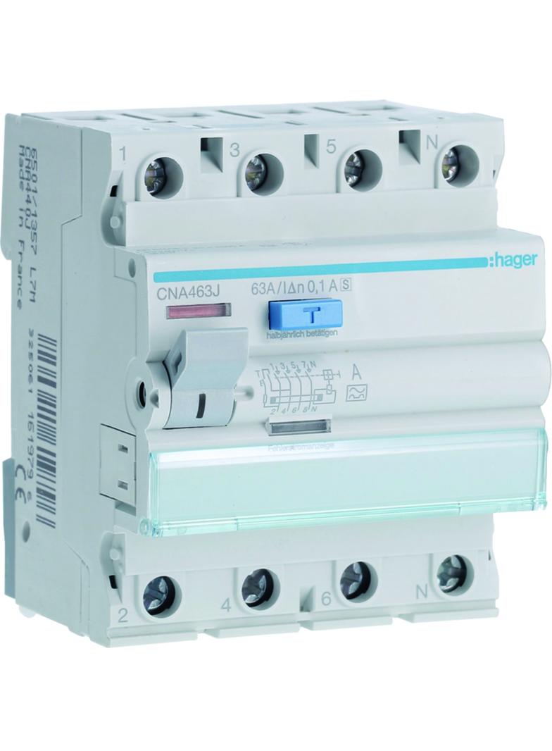 RCCB Wyłącznik różnicowoprądowy 3P+N 63A 100mA 6kA S CNA463J HAGER