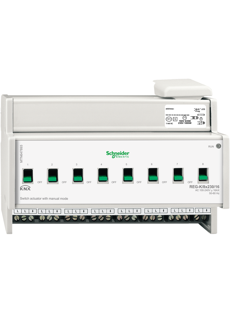 KNX aktor załączający REG-K 8x 16 A jasnoszary z uruchomieniem ręcznym