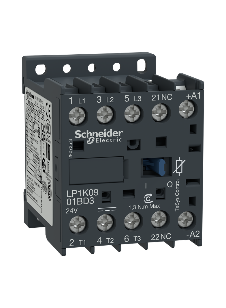 Stycznik mocy, TeSys K, 9A, 3P, 1NC, cewka 24VDC, zaciski skrzynkowe LP1K0901BD3