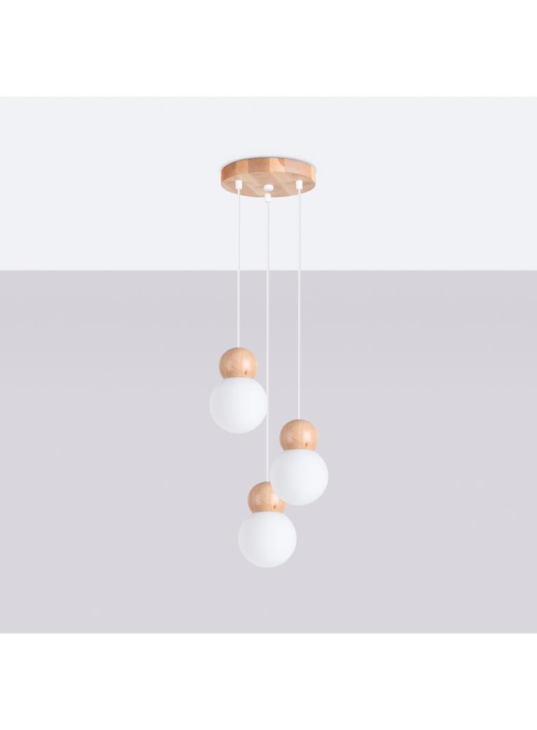 Lampa wisząca PEKKA 3P biała/naturalne drewno