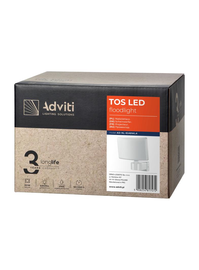 Naświetlacz ogrodowy LED 2200lm IP65 4000K PC biały TOS 30W AD-NL-6148WL4 ORNO