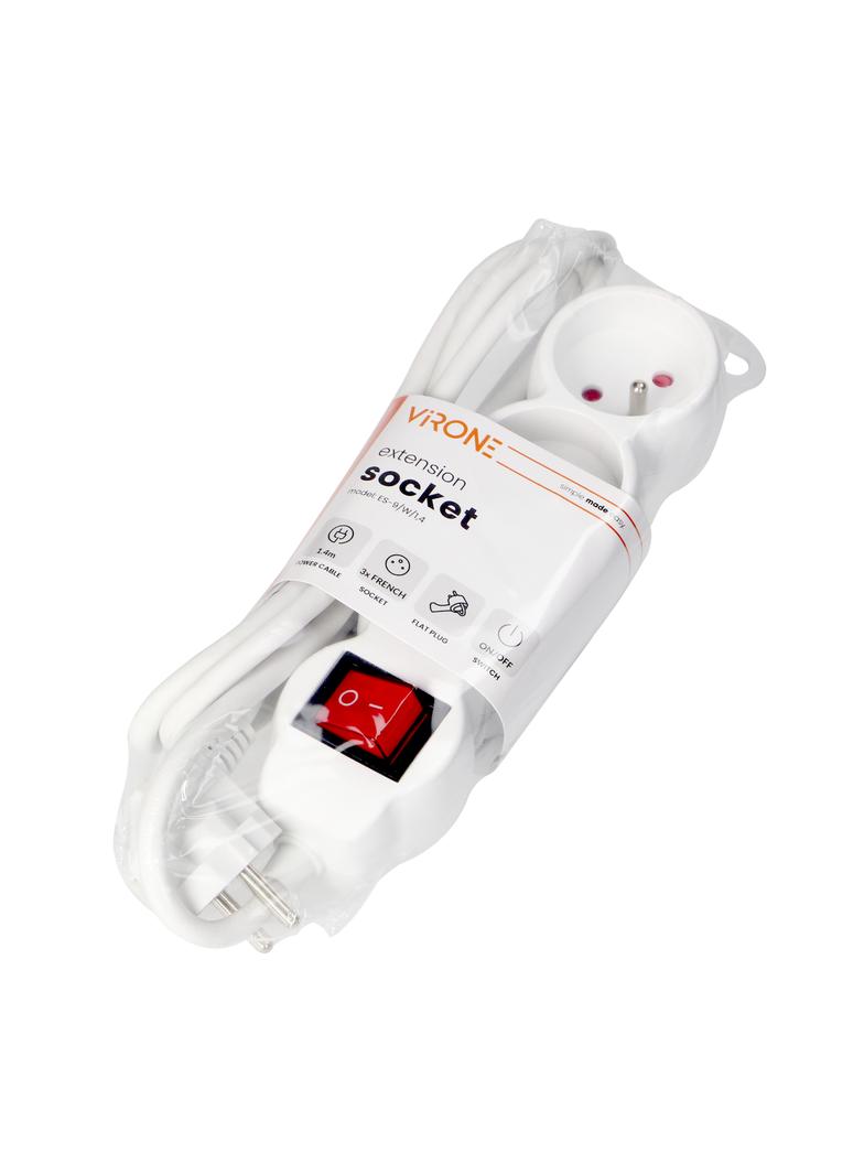 Przedłużacz 3x2P+Z,ON/OFF,1,4m, 3x1mm2, biały