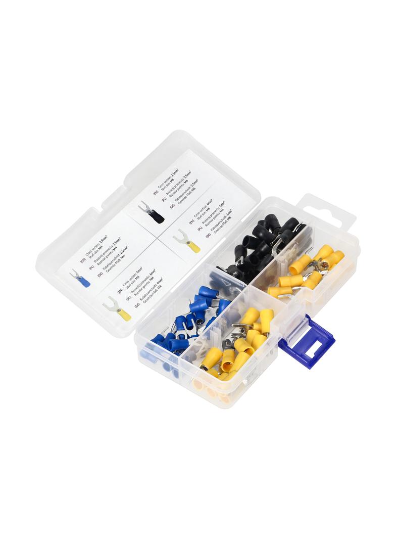 Zestaw końcówek kablowych widełkowe 95szt w zestawie: 30x2,5mm2,M4; 30x2,5mm2,M6; 20x6mm2,M4; 15x6 O