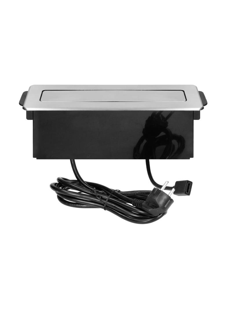 Gniazdo meblowe wysuwane z blatu z płaskim frezowanym rantem, ładowarką USB i przewodem 2m, 2x2P+Z, OR-GM-9016/B-G ORNO